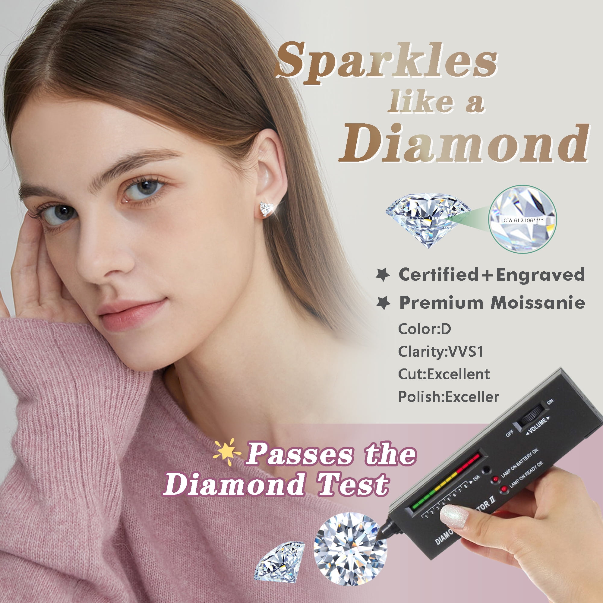 Beautlace 4 Carat Heart Moissanite Solitaire Stud Earrings,D Color VVS1 Simulated Diamond 925 Sterling Silver Earrings Jewelry Gift for Women
