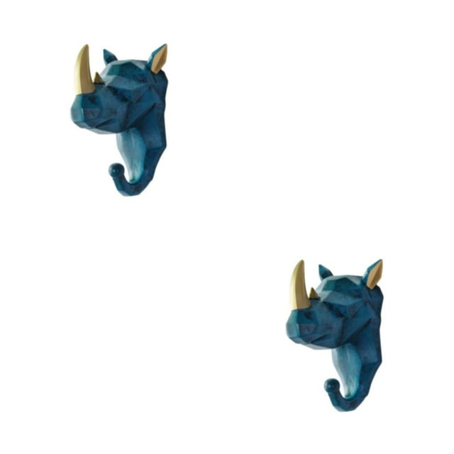 Guardoinrt Crochet Tête d'Animal Tête d'Éléphant en Résine pour Toucher Décoratif Unique Bon Rétro Bleu (rhino) 2Ensemble