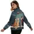 thumbnail image 3 of Xoenoiee Women’s Bomber Jackets 2025 Fall Winter Trendy Coats Zip Up Varsity Jacket with Pockets Lightweight Casual Jacket, Cute Cats Starry Night Christmas, Small, 3 of 7