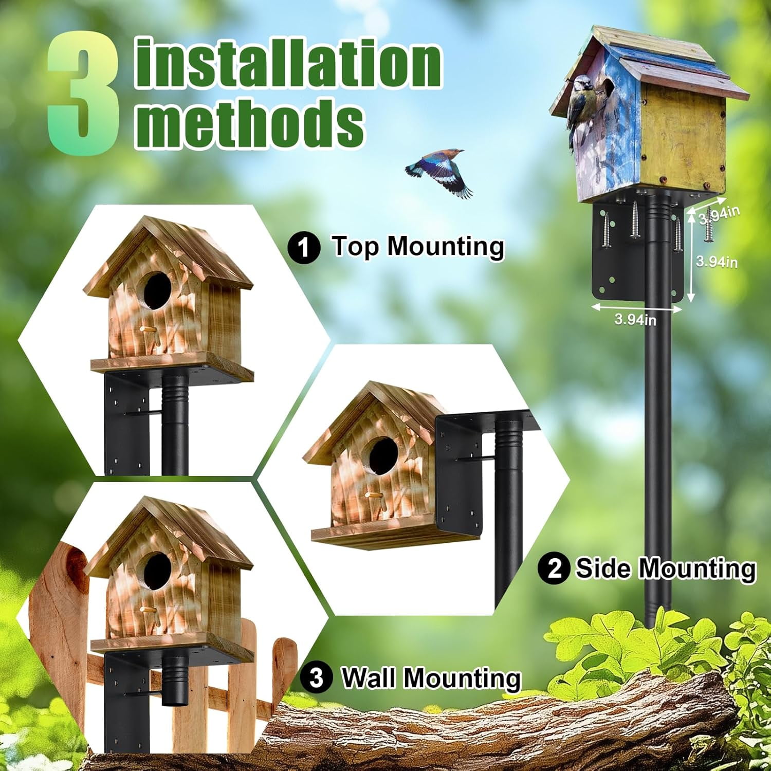 OLIYNEDY Bird Feeder Pole, Heavy Duty Bird House Pole for Wild Birds Watching, 60" Adjustable BlueBird House Stand for Outdoors Yard