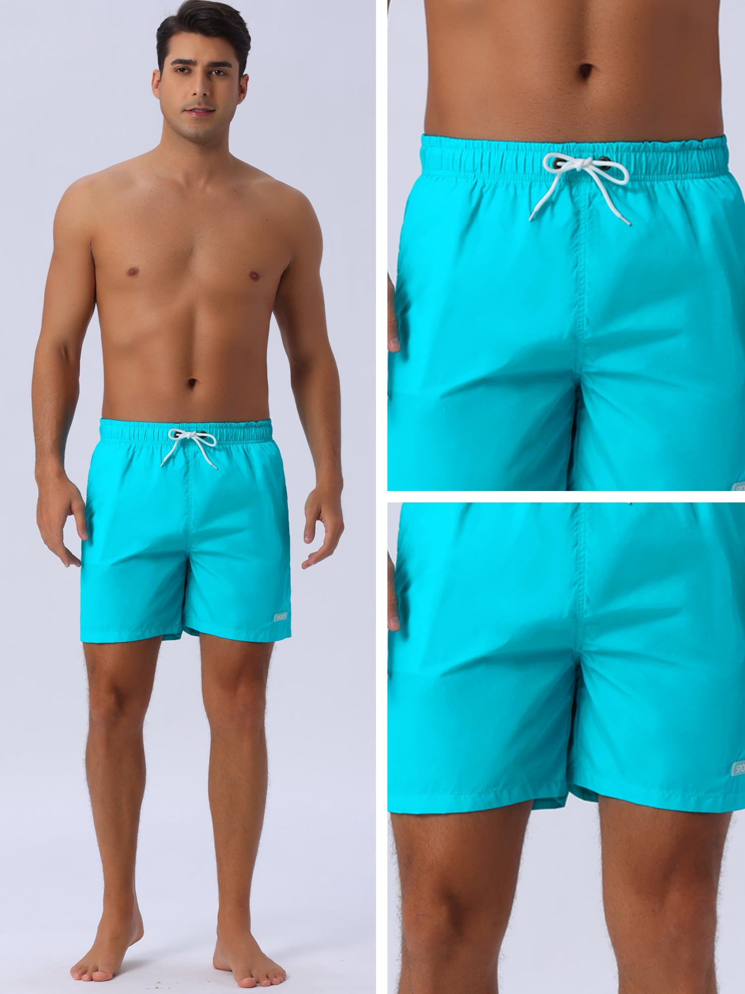 DARING DIVA Men's Summer Drawstring Elastic Waist Mesh Lining Solid Board Shorts 34 Light Blue