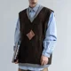 thumbnail image 2 of Suéter de punto beige Chaleco masculino Cuello en V Sin mangas Ropa de hombre Chaleco Marrón Venta barata Modo holgado Jersey Oversize Talla grande Viejo, 2 of 4