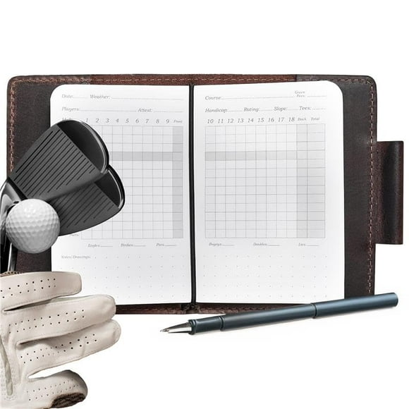 RAW HYD Leather Porte-Cartes de Score de Golf avec Emplacement et Boucle pour Stylo - Porte-Cartes en Cuir Pleine Fleur Durable - Bûche Rechargeable pour Suivi des Statistiques (Stylo Non Inclus)