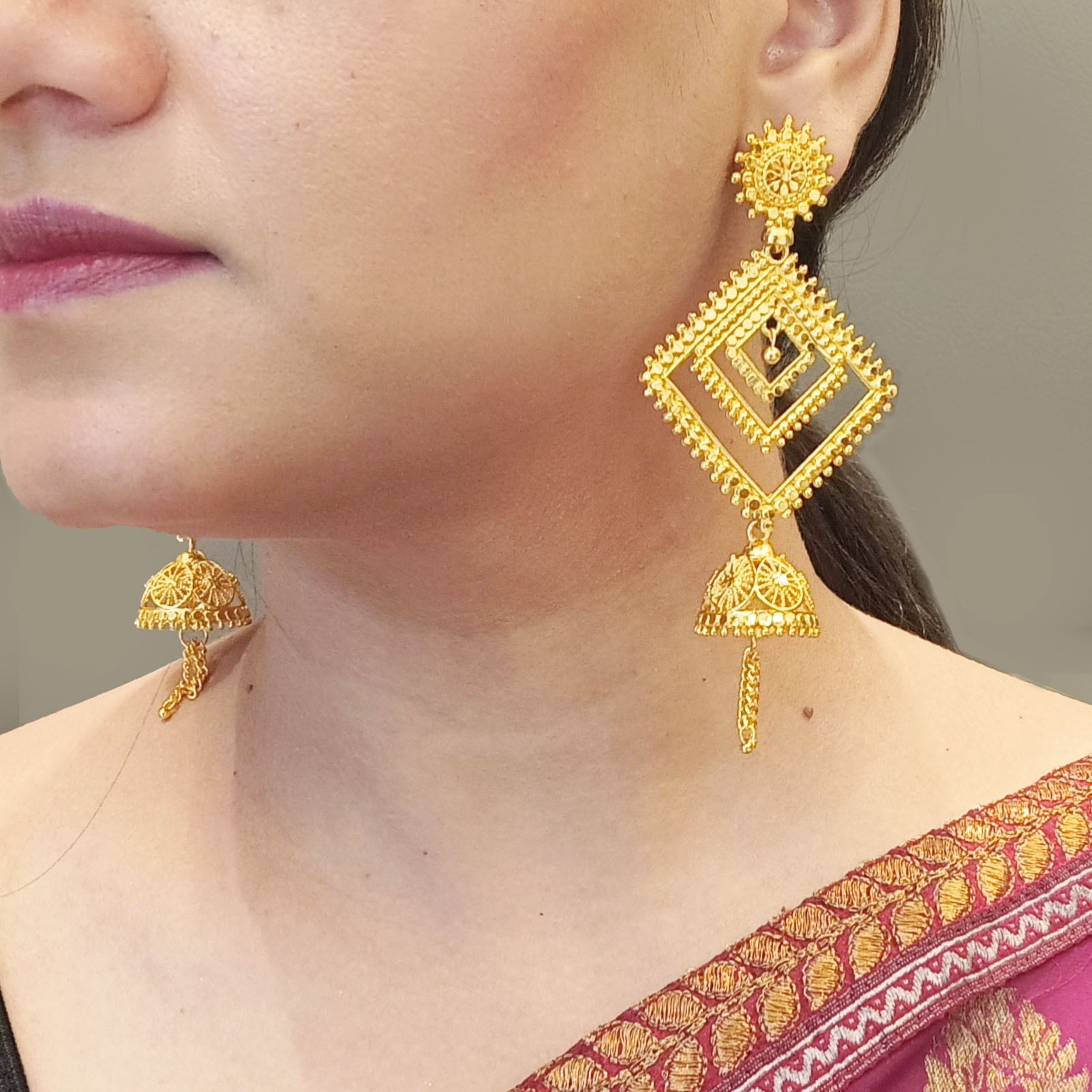 Buy Maroon Golden Earrings/new Jhumka/fashion Jhumka/women Earrings/jhumkis/ golden Jewellery/jhumka/big Earing Online in India - Etsy