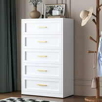 White 5 Drawer Metal Dresser for Bedroom, Tall White and Gold Dresser for Closet, Metal Chest of Drawers, Dressers & Chests of Drawers for Living Room, Hallway, Office, Bedroom