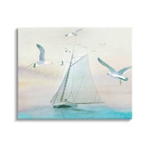 Stupell Seagulls Flying Ocean Sailboat Landscape Painting Gallery Wrapped Canvas Print Wall Art