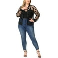 thumbnail image 2 of MODA NOVA Juniors Plus Size Jackets Mesh Sheer Floral Lace Long Sleeve Bomber Jacket, 2 of 5