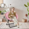 thumbnail image 1 of Adult saucer chair: oversized faux fur lounge chair con gold metal frame. foldable y comfy, ideal para para dormitorio, dorm, o sala de estar (rosa), 1 of 7
