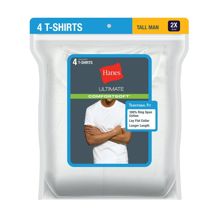 Hanes Men's Ultimate FreshIQ Tall ComfortSoft Crewneck Undershirt, 4-Pack