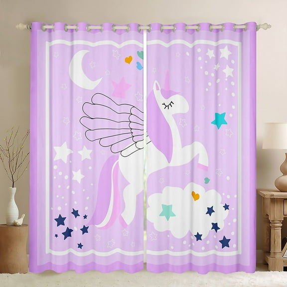 Erosebridal Unicorn Stars Curtains for Living Room,Geometric Stripes 30%-50% Blackout Curtains Set of 2 (38x45),Dreamy Princess Curtains and Drapes (38x45),Cartoon Room Decor