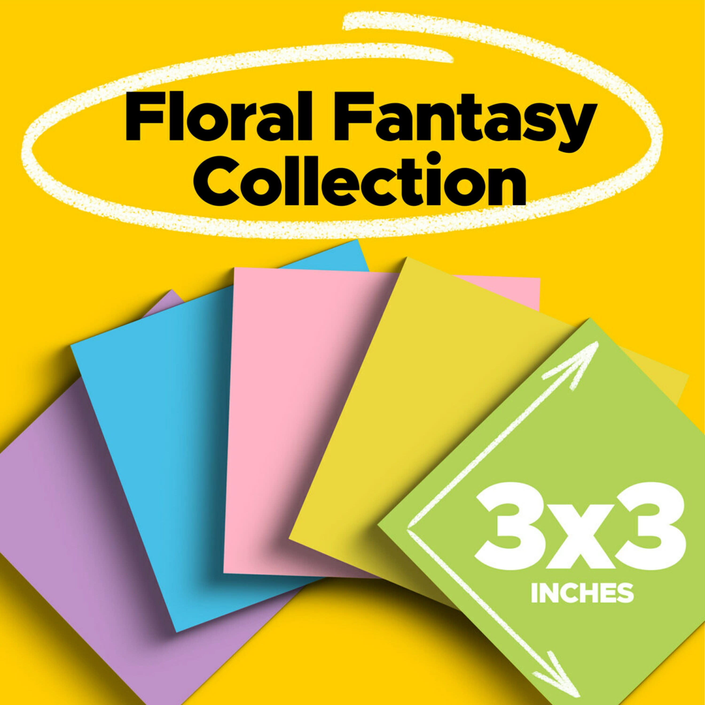 Post-it Notes, 3 in x 3 in, Floral Fantasy, 18 Pads