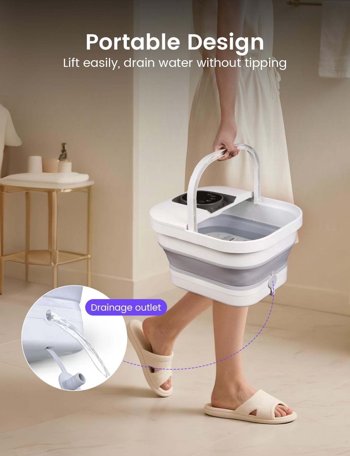 ALLJOY Collapsible Foot Spa with Heat, Bubbles, 24-Level Temp Control, Red Light, Timer, Foot Soaking Tub, Foot Bath Massager Pedicure Foot Spa