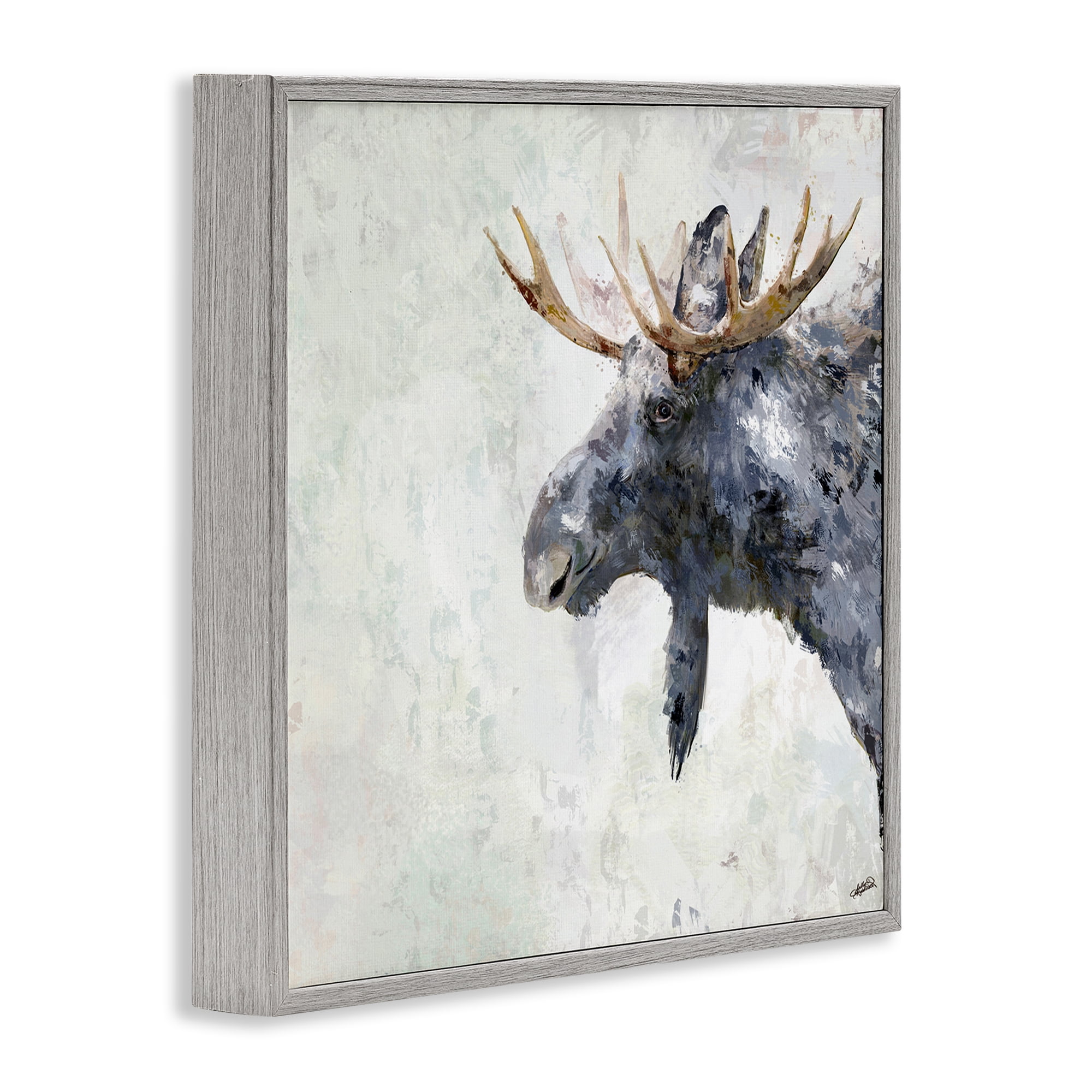 Stupell Industries Rustic Moose View Animals & Insects Painting Gray Framed Art Print Wall Art, 12 x 12