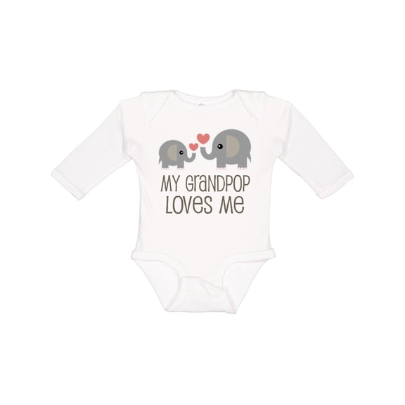 Inktastic My Grandpop Loves Me Elephant Boys or Girls Long Sleeve Baby Bodysuit