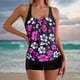 thumbnail image 2 of Gibobby Conjunto de Bañador Sexy Traje de baño para mujer Tankini Traje de baño normal de 2 piezas Sin espalda Impresión de 2 piezas Estampado ajustable (Rosa caliente,CH), 2 of 5