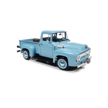 AutoWorld AW290 1/18 Ölçek, 1956 Ford F100 Pickup, Diamond Blue, Sergilemeye Hazır Metal Kamyonet Modeli
