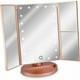 thumbnail image 1 of Espejo con luz LED de 3 lados para colocar Espejo de maquillaje tríptico plegable en soporte con batería con efecto de aumento 2x3 o USB Oro rosa, 1 of 5