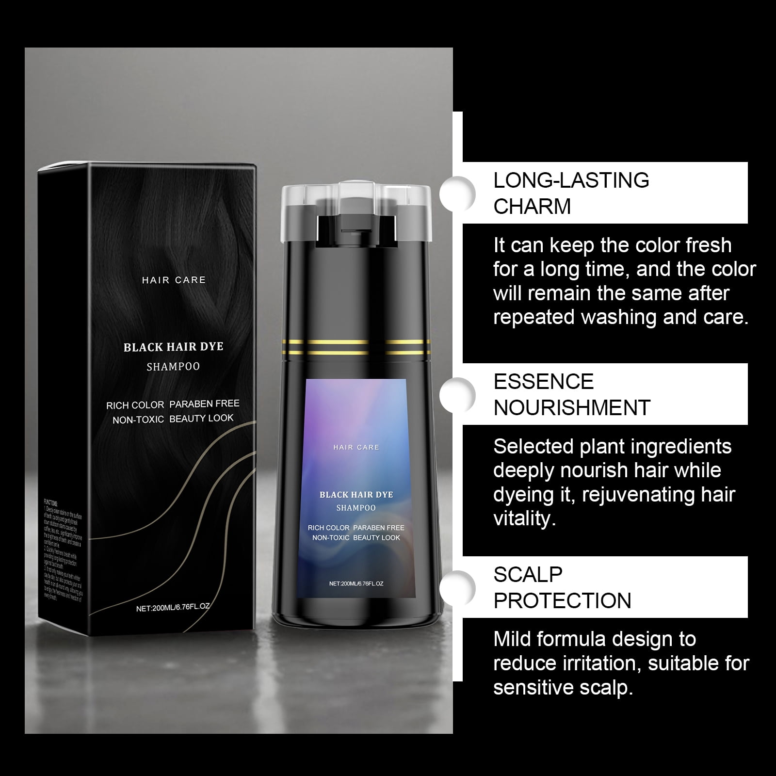 Alvantor Hair Dye Shampoo, Dark Brown Hair Dye for Permanent Gray Coverage Long-Lasting Color Nourishing Formula, 6.76fl.oz