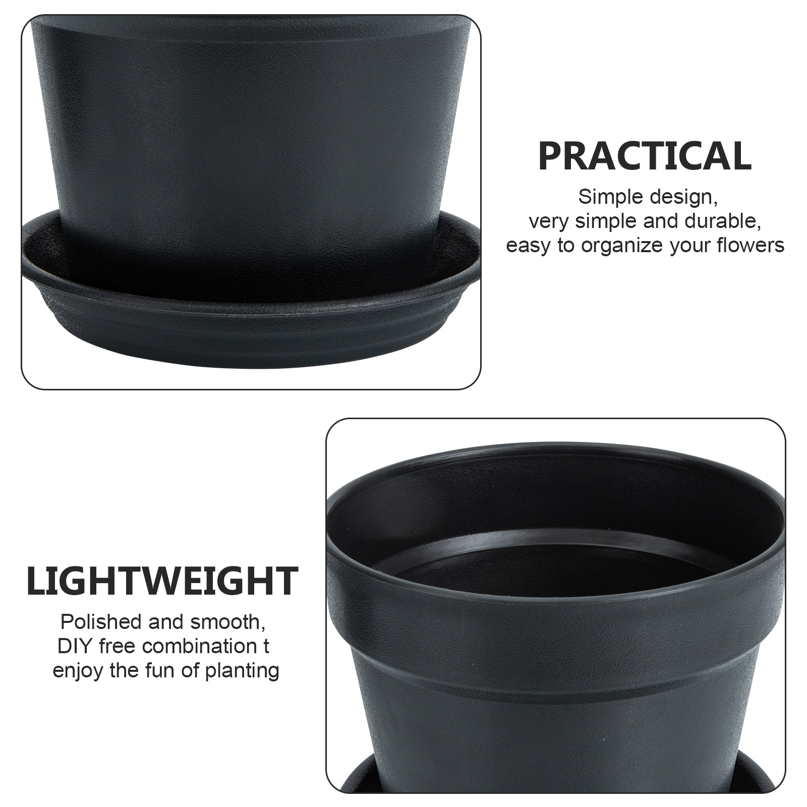 TABLZONE Black Plastic Plant Pots Set of 4 for Indoor and Outdoor Gardening, and Stylish Home