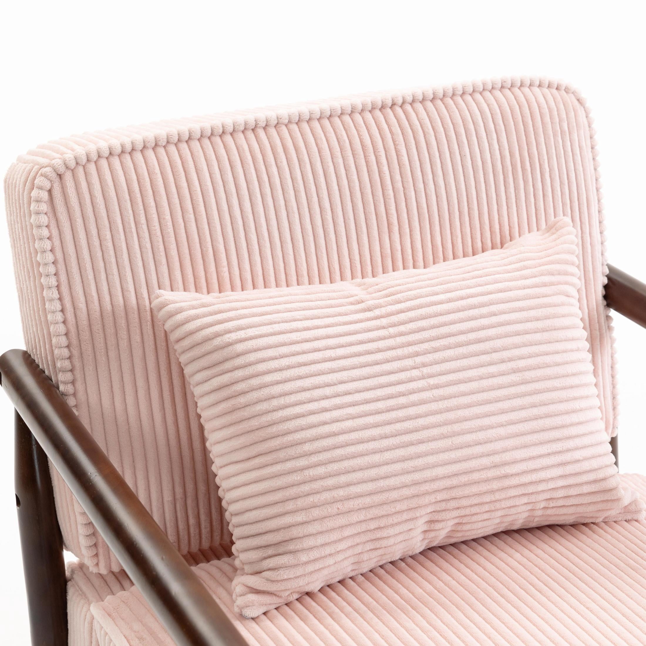 GDF Studio Almere Mid-Century Modern Accent Chair with Under-Seat Storage, Corduroy Reading Armchair, Light Pink
