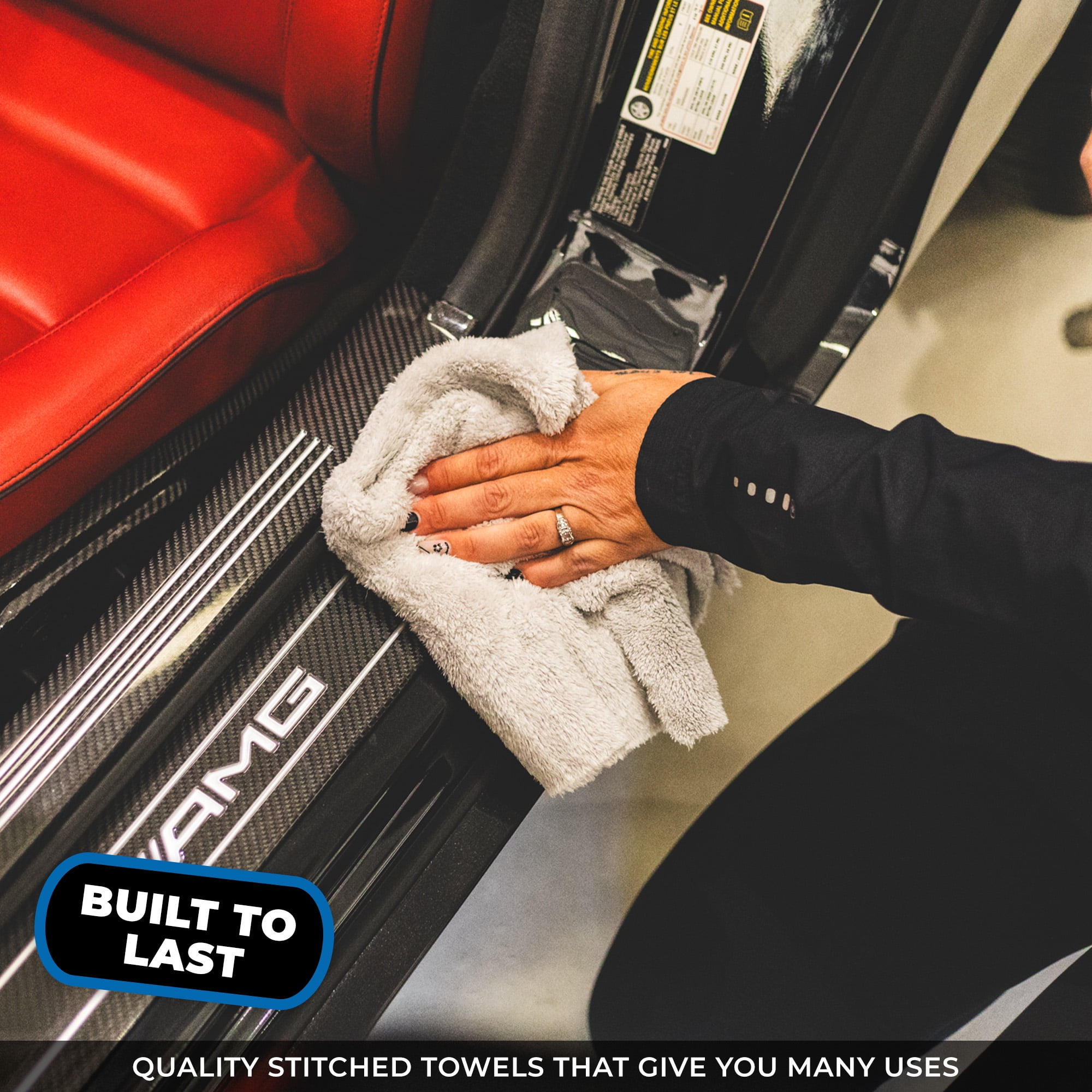The Rag Company - Eagle Edgeless 500 - Microfiber Towels For Cars - 500gsm, 16in x 24in, Ice Grey (3 Pack)
