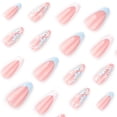 thumbnail image 3 of Flower Fake Nails Almond Daisy Press on Nails, White Blue French Tip Press on Nails Full Cover Glossy False Nails with Designs Spring Summer Acrylic Nails for Women DIY Manicure Decorations, 3 of 6