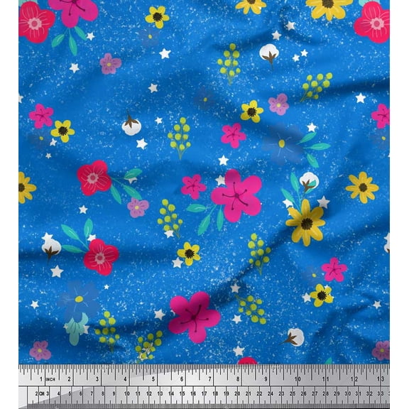 Soimoi Cotton Duck Fabric Artistic Flower Print Fabric by Yard 42 Inch Wide