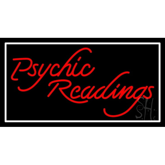 Red Psychic Readings And Blue Border LED Neon Sign 20" Tall x 37" Wide - inches Black Square Cut Acrylic Backing, with Dimmer - Bright and Premium built indoor LED Neon Sign for Storefront.
