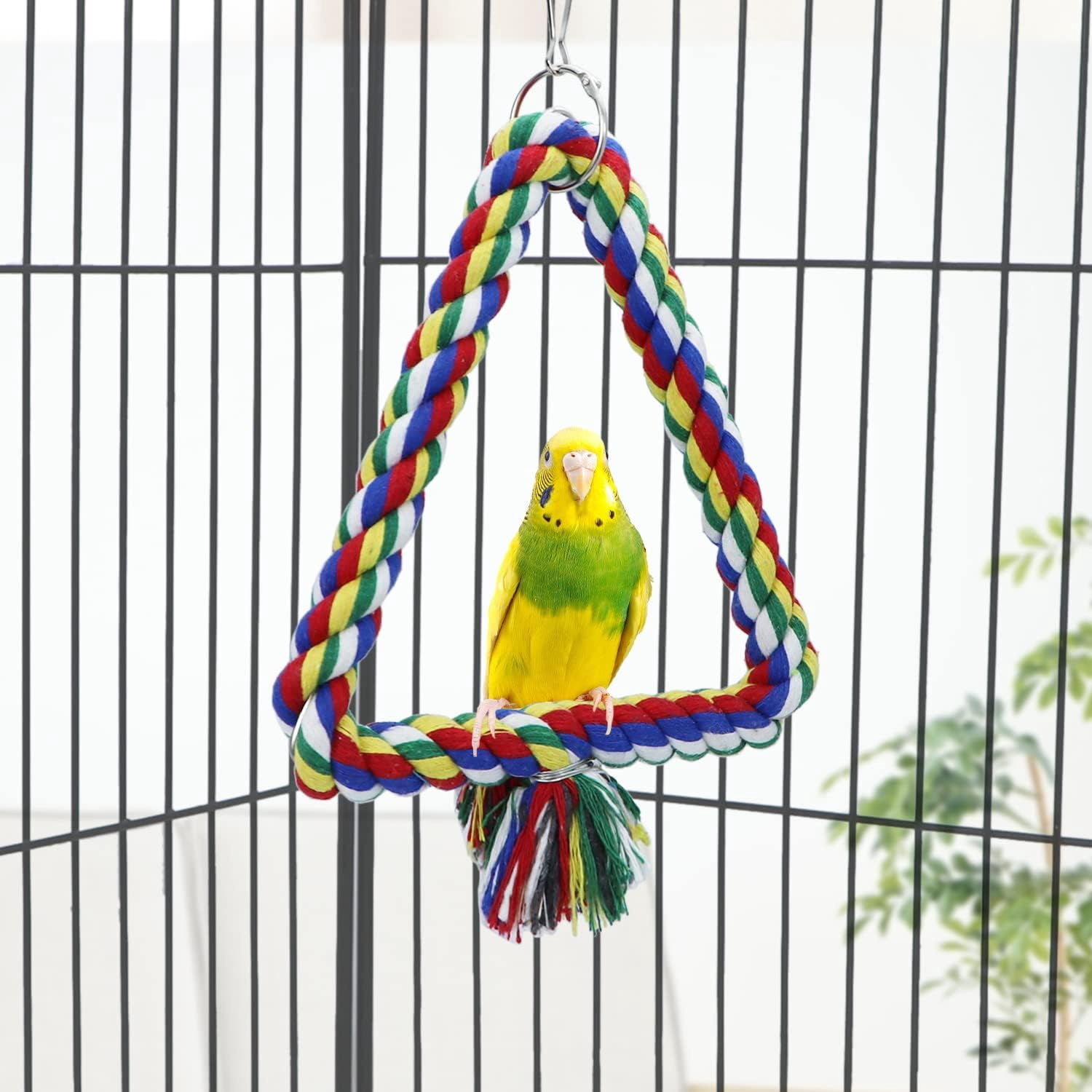 Bird Triangle Rope Swing Colorful Perch Chewing Toy for Parrots