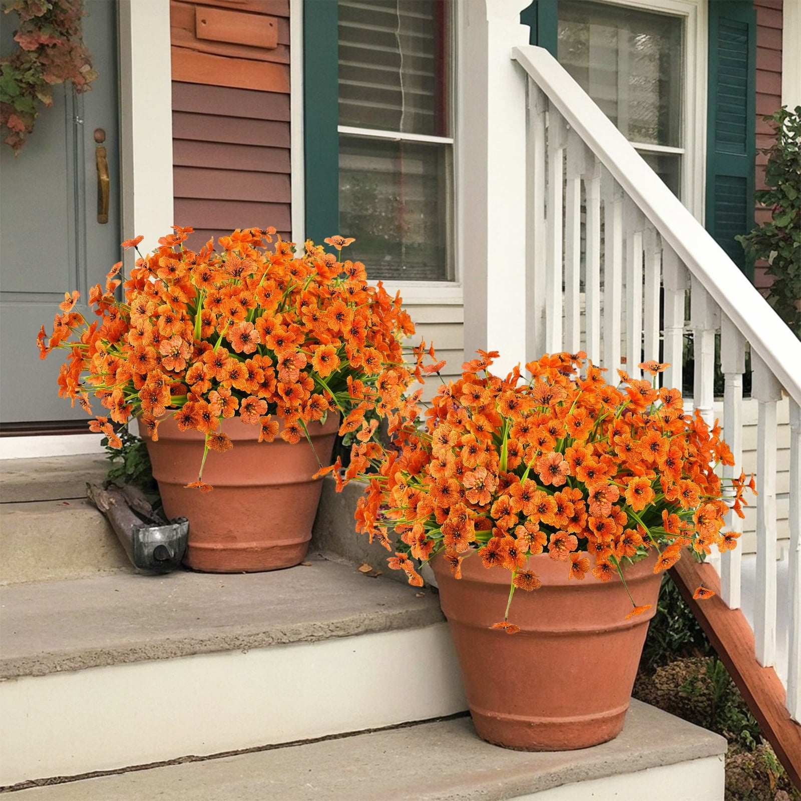 16 Bundles Artificial Fake Plants Flowers for Outdoor Outside Autumn Decor,  Mix Silk Glory UV Sun Resistant Realistic Faux Flowers