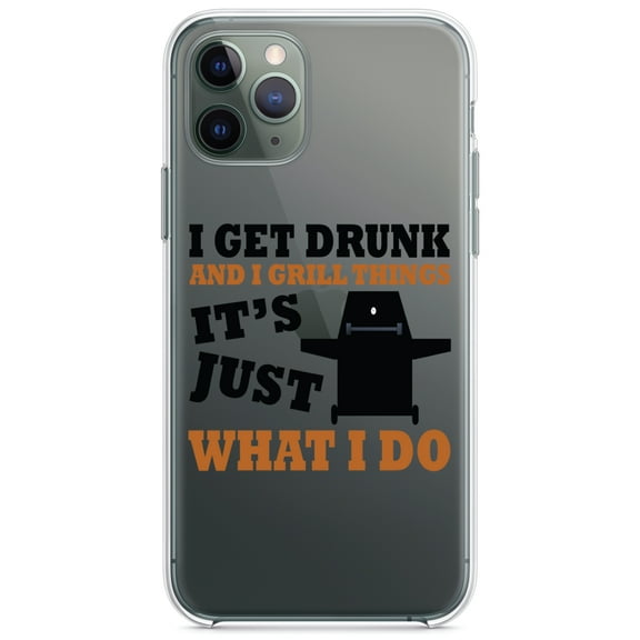 DistinctInk Clear Shockproof Hybrid Case for iPhone 11 (6.1" Screen) - TPU Bumper Acrylic Back Tempered Glass Screen Protector - I Get Drunk & Grill Things