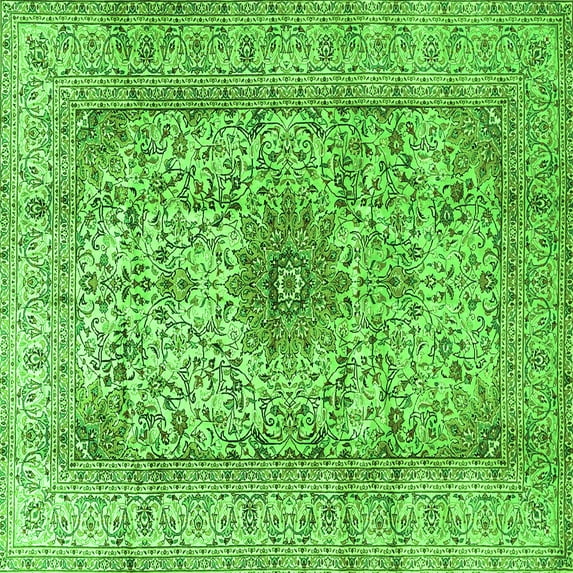 Ahgly Company Indoor Square Medallion Green Traditional Area Rugs, 5' Square