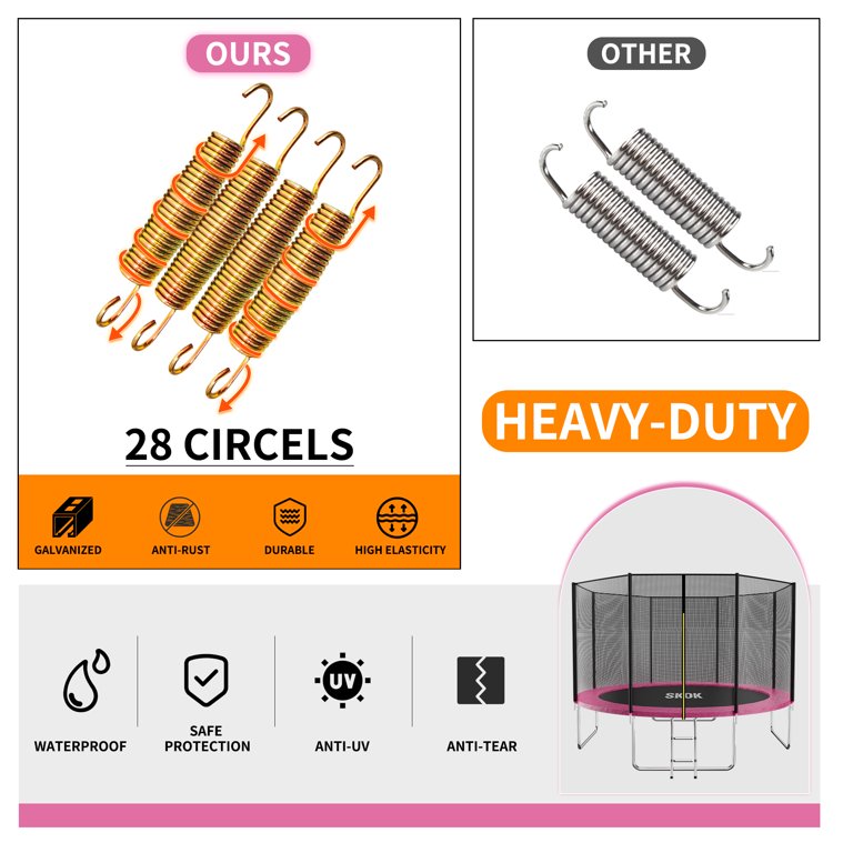 SKOK 12FT Pink Trampoline with Safety Enclosure, Waterproof Heavy