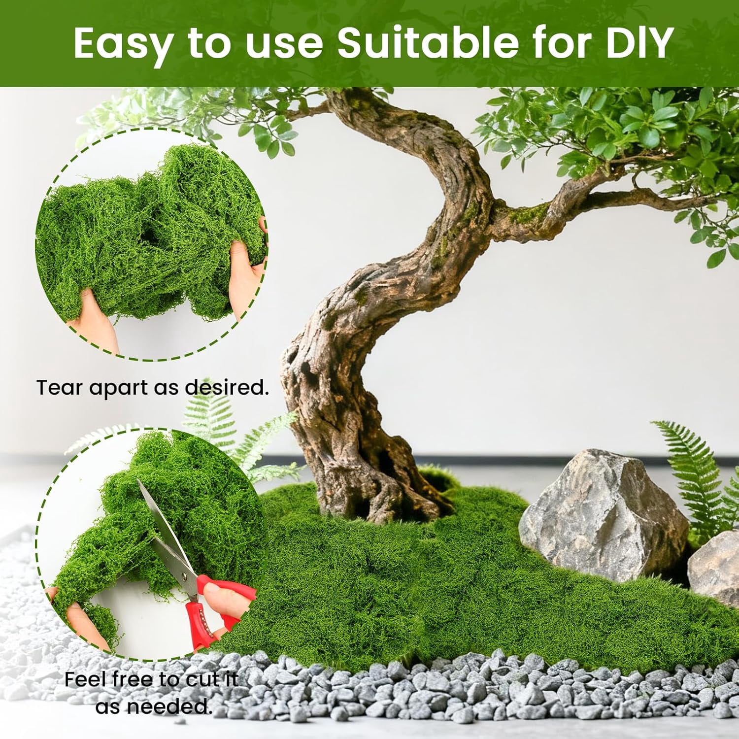 Artificial Moss 10.6oz – Fake Green Moss for Crafts, Potted Plants, Fairy Garden Decor, DIY Table Centerpieces, Wedding Party Decoration