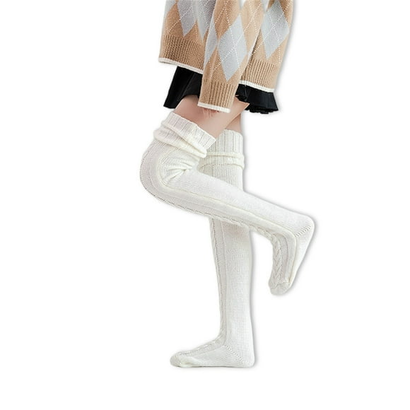 Medias de punto Color sólido Keen Socks High Socks Women Leg Weavers Zapatos Accesorios Lindo otoño Halloween Medias Beige 1 par seitruly AP004203-03B