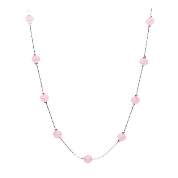 Rose Quartz Stone Beads Station Illusion Sterling Silver Chain Necklace 18"
