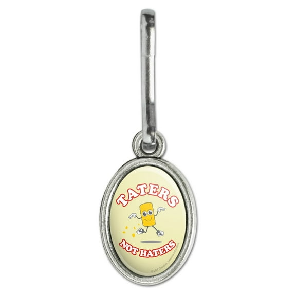 Taters Not Haters Tots Funny Humor Antiqued Oval Charm Clothes Purse Suitcase Backpack Zipper Pull Aid