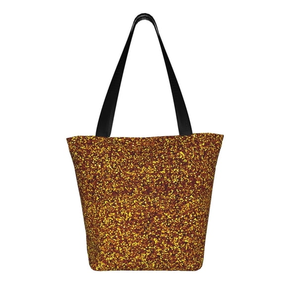 Uemuo Golden Glitter Print Tote Bags for Women,Large Capacity Corduroy Bag,Reusable Grocery Shoulder Bag,Beach Tote with Zipper Closure, Daily Essentials
