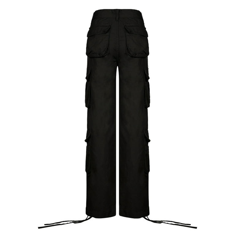 Sunisery Women Cargo Pants High Waist Straight Leg Baggy Pants E-Girls  Boyfriend Trousers Streetwear Black M 