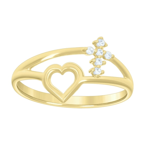 10kt Real Yellow Gold Womens Cubic-Zirconia Cross Heart Ring