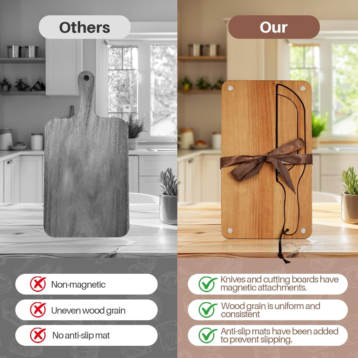 Wooden Bread Cutting Board with Bow Slicer Set, Includes 2 Stainless Steel Blades and Removable Knife for Slicing Homemade Sourdough, Baguettes Artisan