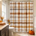 thumbnail image 2 of Brown Checked Shower Curtain, Waterproof Shower Curtains for Bathroom, Watercolor Coffee Buffalo Plaid Washable Fabric Bathtub Curtain Set Bath Decor with 12 Hooks Extra Long 72"x96", 2 of 8