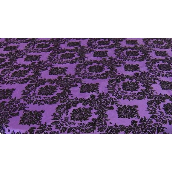15 Pack Flocked Taffeta Damask 12" x 108" Top Table Runner 16 COLORS Wedding", (Color: Purple / Black)