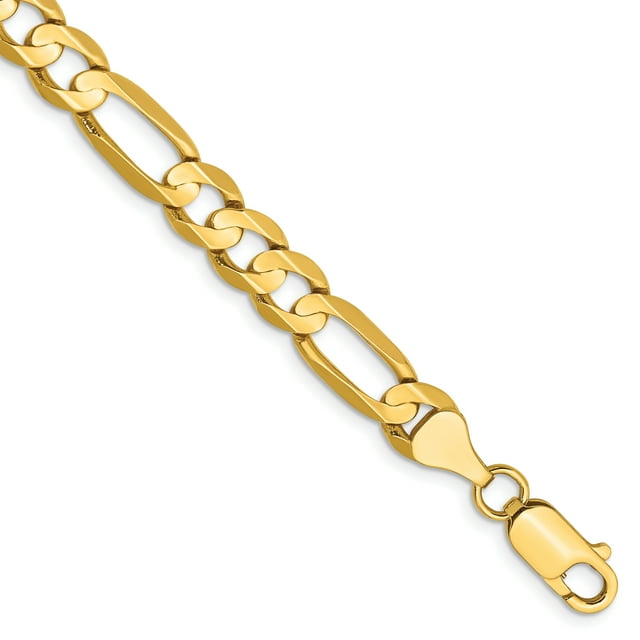 14K Or Jaune 6.75mm Concave Chaîne Ouverte Figaro