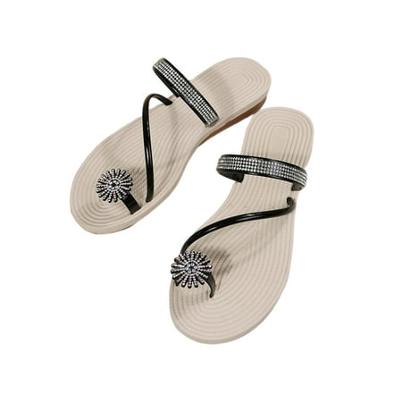 

Gomelly Ladies Flip Flops Comfort Fashion Slippers Rhinestone Flat Sandals Anti Skid Thong Sandal Womens Women s Slides Black 8