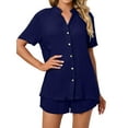 thumbnail image 4 of Hanerdun Women V Neck Pajamas Loungewear Set Female Button Up Pjs Sleepwear Dark Blue S, 4 of 6