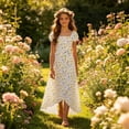 thumbnail image 5 of WRKEKC Dresses for Girls Flutter Sleeve Ombre Floral Print Pleated Fabric Waist Tie Swing Casual Summer Dress For Girls 3-10 Years, 5 of 7