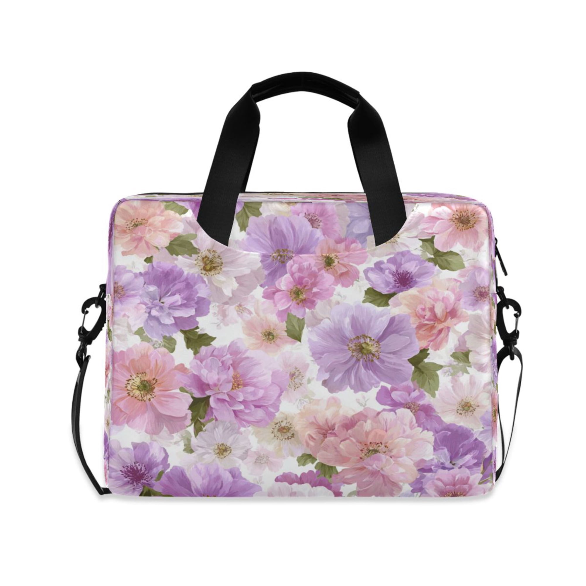 16" Laptop Briefcase for Work Travel Laptop Shoulder Bag Carrying Handbag Laptop Case Lavender and Pink Flowers