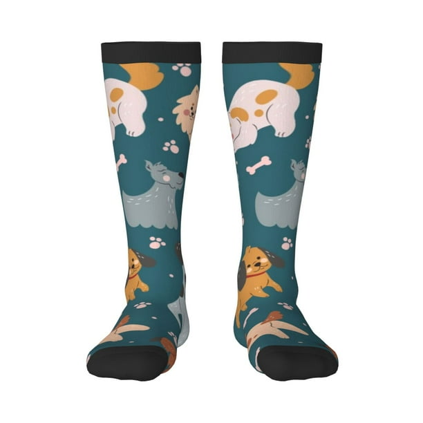 Fotbe Dogs Calcetas Divertidas Estampadas para Hombre y Mujer, Calcetas de Algodón hasta la Rodilla para Caminar, Correr, Enfermería y Embarazo