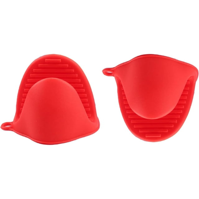 Manoplas de silicona para horno, 2 piezas, resistentes al calor y antideslizantes, guantes protectores para dedos para cocina, (rojo)